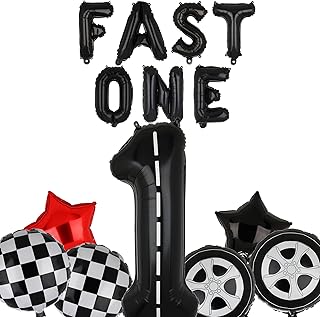 Fast One 1st Racing Vintage Retro Car Theme Birthday Party Letter Banner Balloon 40 Inch Racetrack Number Balloons 1 Black Race Car Party Decor Set