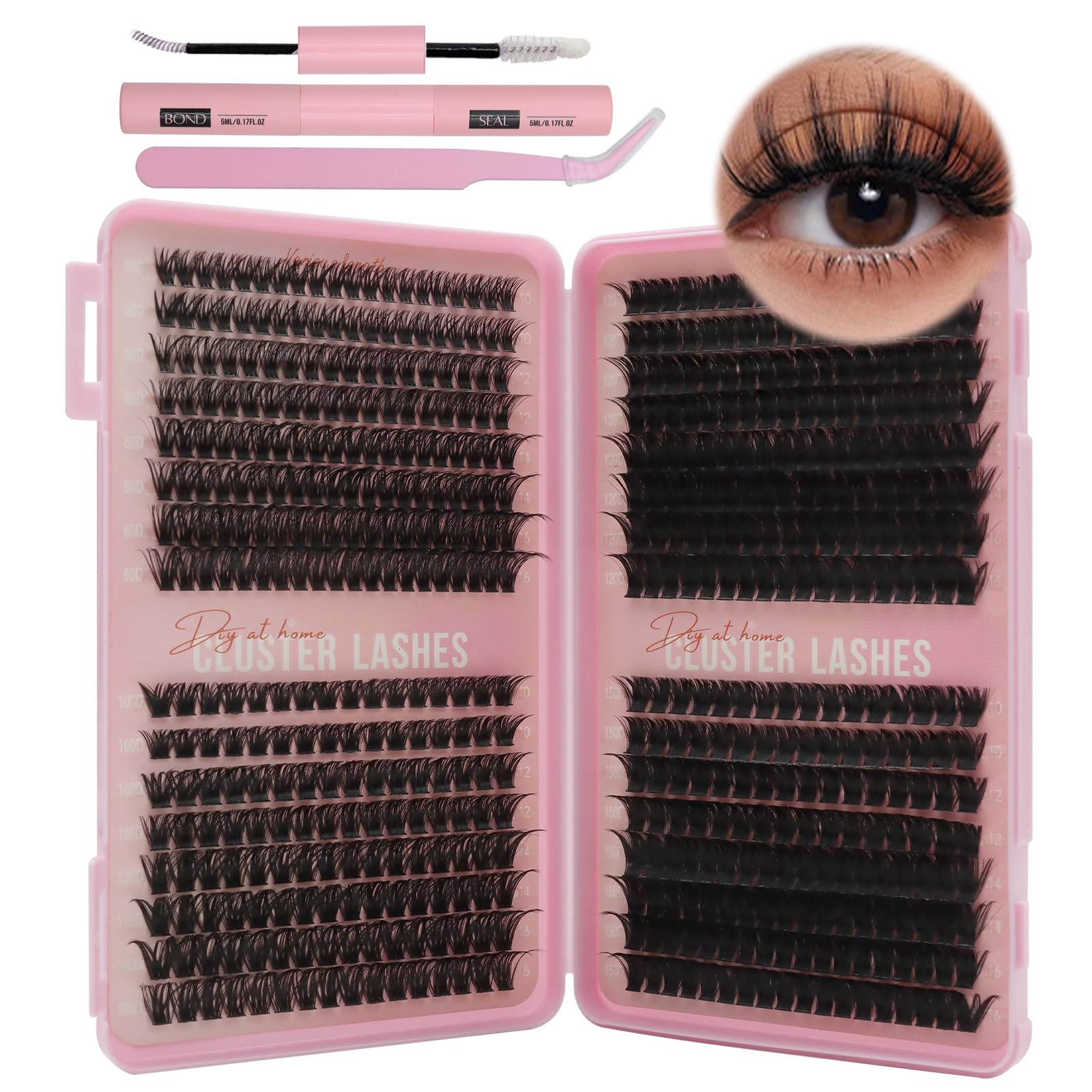 VEGCOO 560 Pezzi Ciglia Finte Ciuffetti Kit, 60-100-120-150D Curl Ciglia Finte Naturali Russian Eyelashes Extensions, Cluster Lashes per Ragazze e Donne (10-16mm Mix)