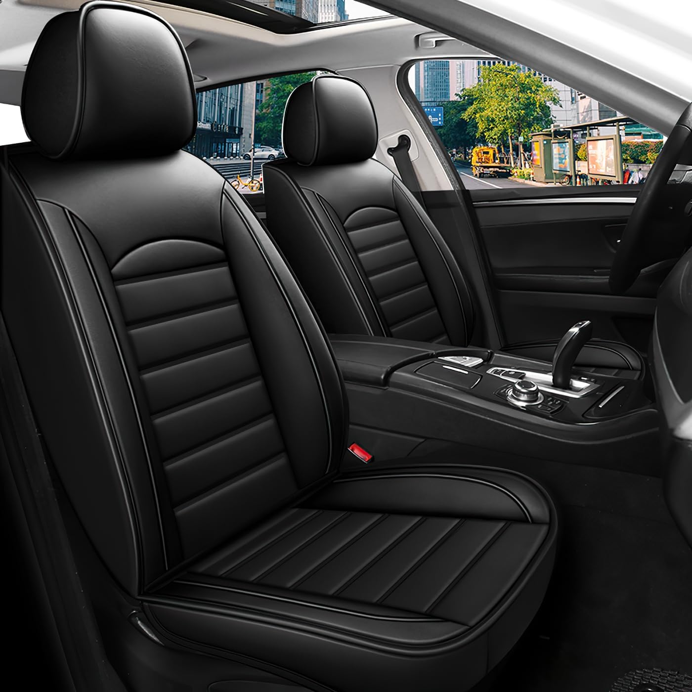 Leather Car Seat Cover Anti-Slip Fit for Dodge Ram 1500 2004-2011,Waterproof Leatherette in Automotive 5 Seat Covers Accessorie Full Set,Black