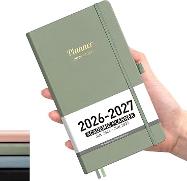 AHGXG Pocket Calendar 2026-2027, July 2026 - June 2027, 3.9"X 6.7" | Academic Planner, Weekly and Monthly, Small Size for Purse, Hardcover, 12-Month Tabs, for Women, School Sage Green