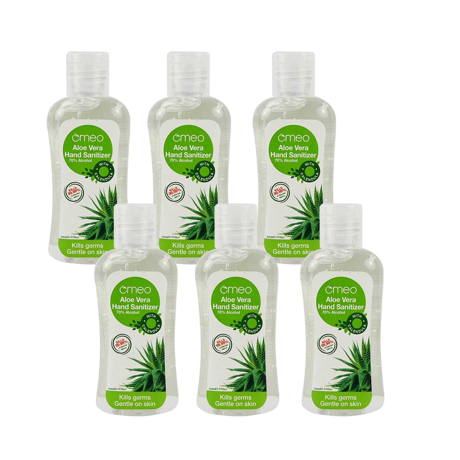 Omeo Aloe Vera Hand Sanitizer Gel-60ML (Pack of 6) - 99.99% Effective Against Germs | 70% Alcohol Based Premium Hand Sanitizer Gel, Skin Friendly, Safe for Kids, Anti Bacterial, Germ-Free Protection & Rinse-free from All Infection Causing Germs (B09PN4YJT4) Amazon Price History, Amazon Price Tracker