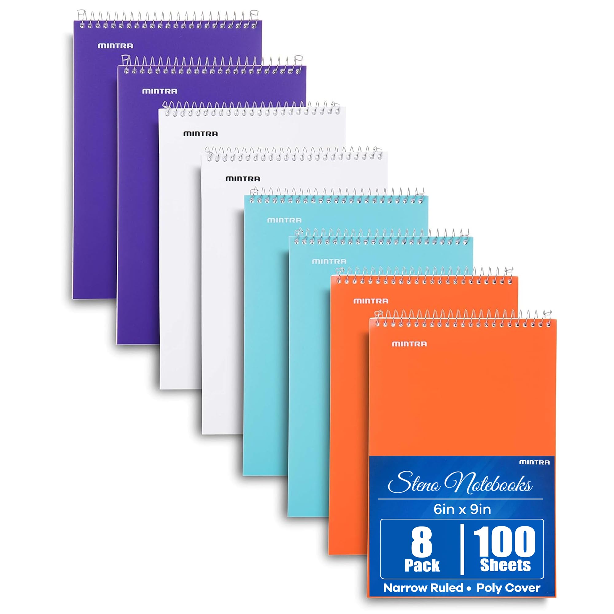 Mintra Office Steno Cahiers Narrow Ruled Poly Pastel Cover 8pk