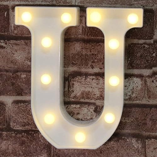 Miniatura 1 de Pooqla - Letras con luces LED de marquesina, letras del alfabeto iluminadas para decoración del hogar, fiesta, boda, U