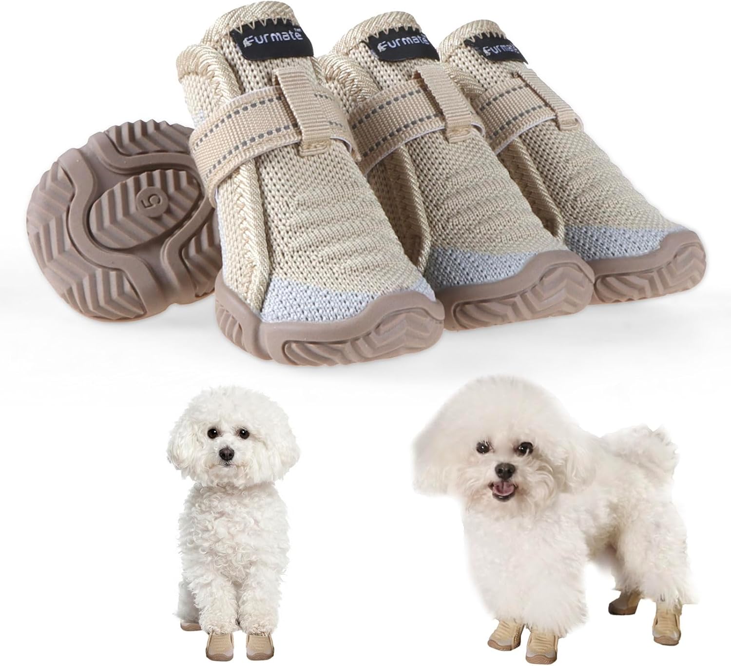 Dog Shoes for Small Dogs, Breathable Puppy Dog Boots & Paw Protectors for Summer Hot Pavement Winter Snow, Dog Booties with Reflective Strips, Anti-Slip Sole for Hardwood Floors (Beige-Size3)