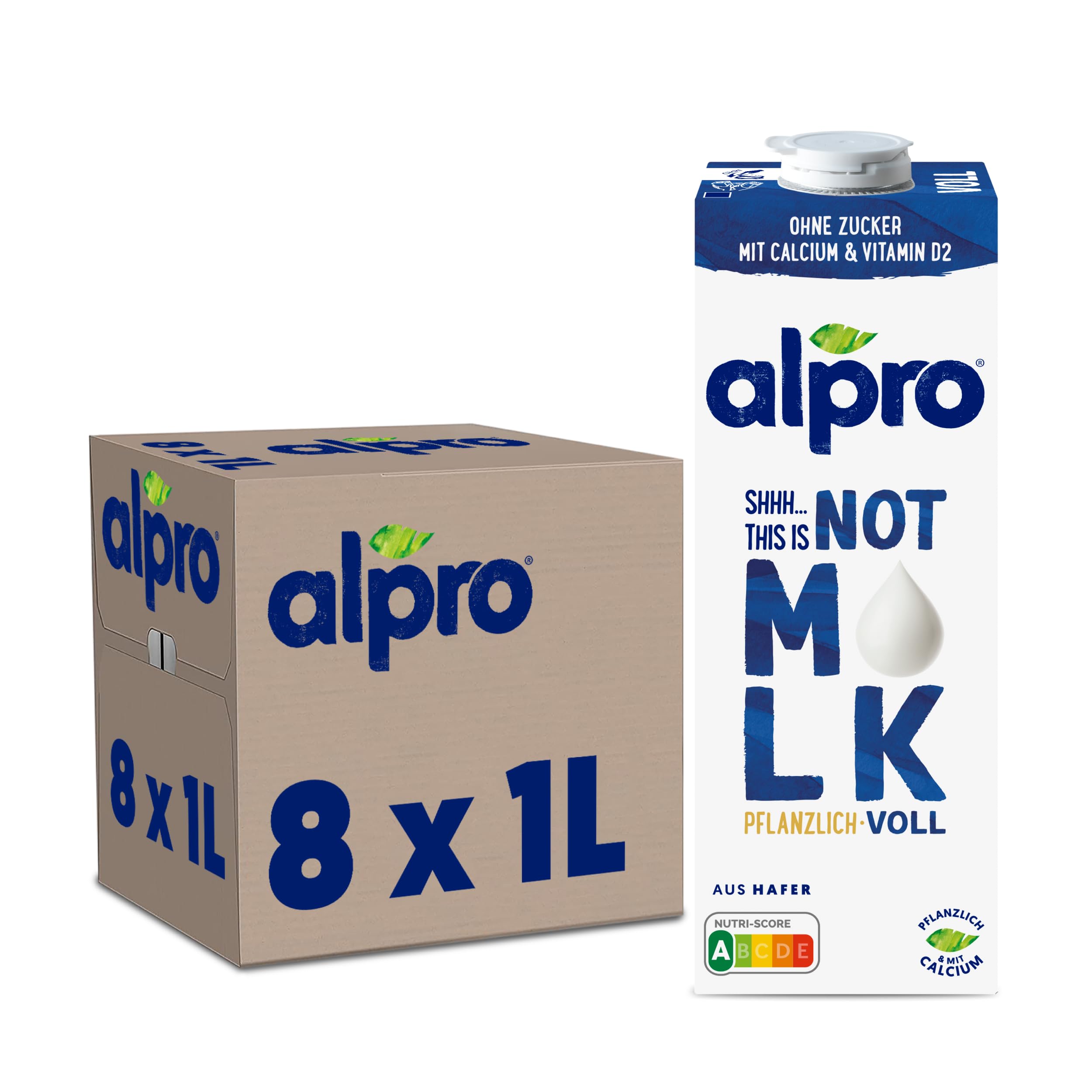Alpro This is Not Milk 3,5 Prozent – Vegan und milchfrei – Von Natur aus laktosefrei – Reich an Ballaststoffen, Calcium und Vitaminen – 8 x 1 L – Haltbar