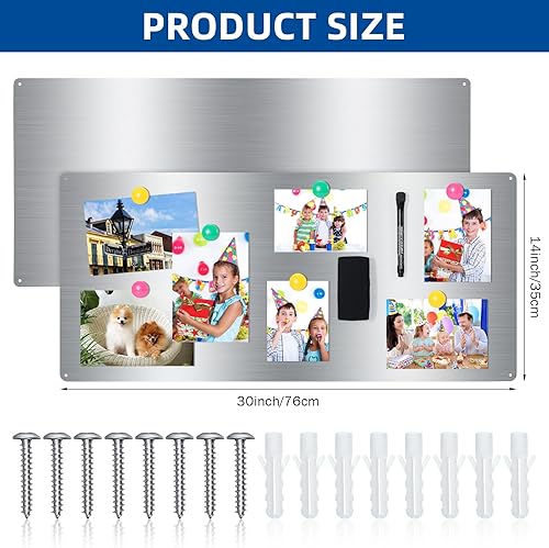 Miniatura 3 de Therwen 2 tableros magnéticos de pared de 30 x 14 pulgadas, de acero inoxidable de borrado húmedo, fácil de instalar, con tornillos de montaje para