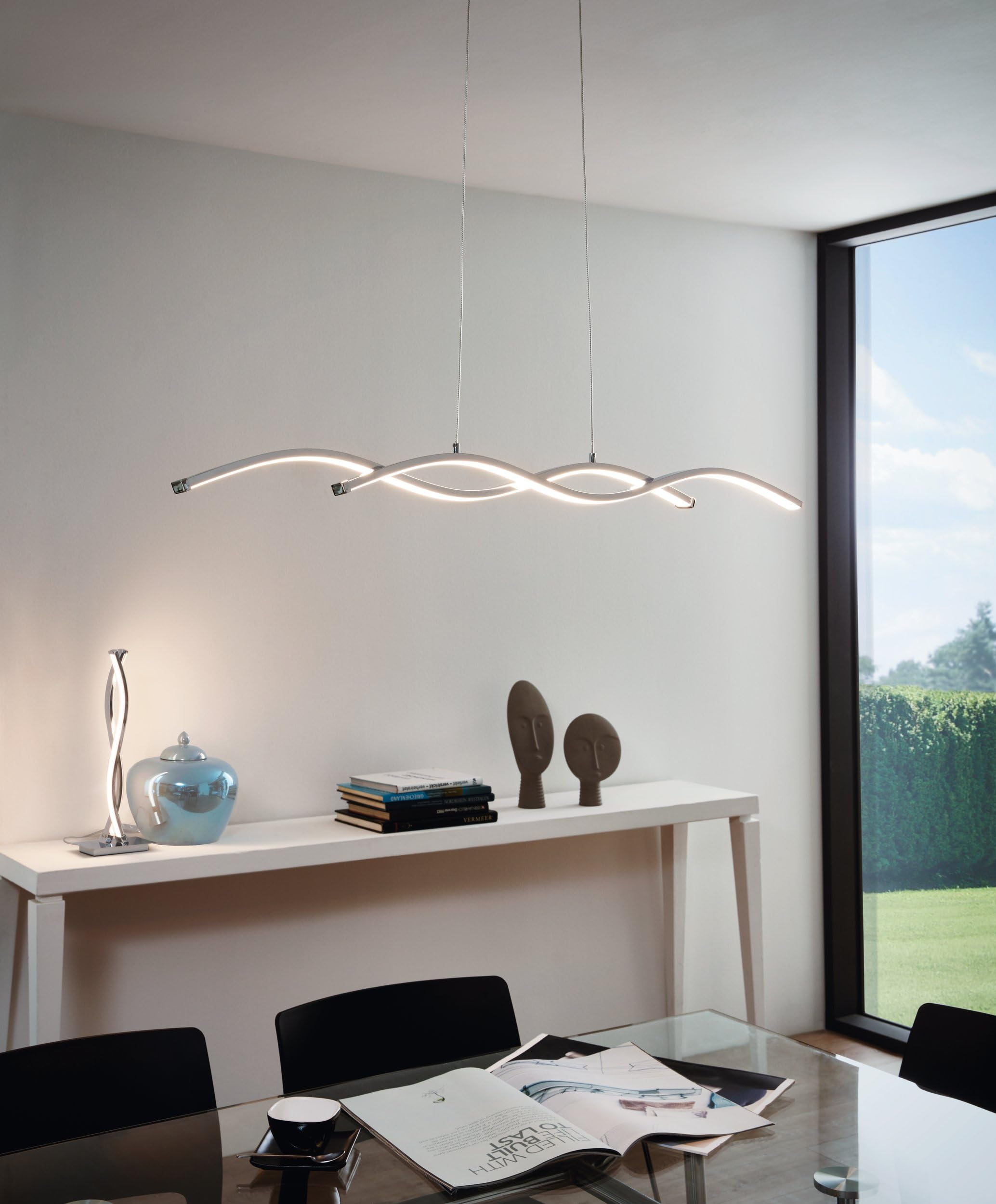 EGLO LED Tischlampe Lasana 2, 2 flammige Tischleuchte | Nachttischlampe aus Alu, Stahl, Kunststoff, Farbe: Chrom, weiß, inkl. Schalter
