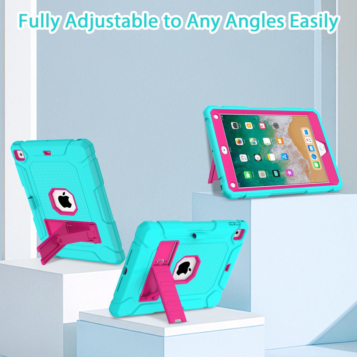 BMOUO Case for iPad 6th 5th Generation (9.7 inch, 2018/2017), Shockproof Protective iPad 9.7 Case with Built-in Stand/Pencil Holder for iPad 6th/5th Gen, Air 2, Turquoise