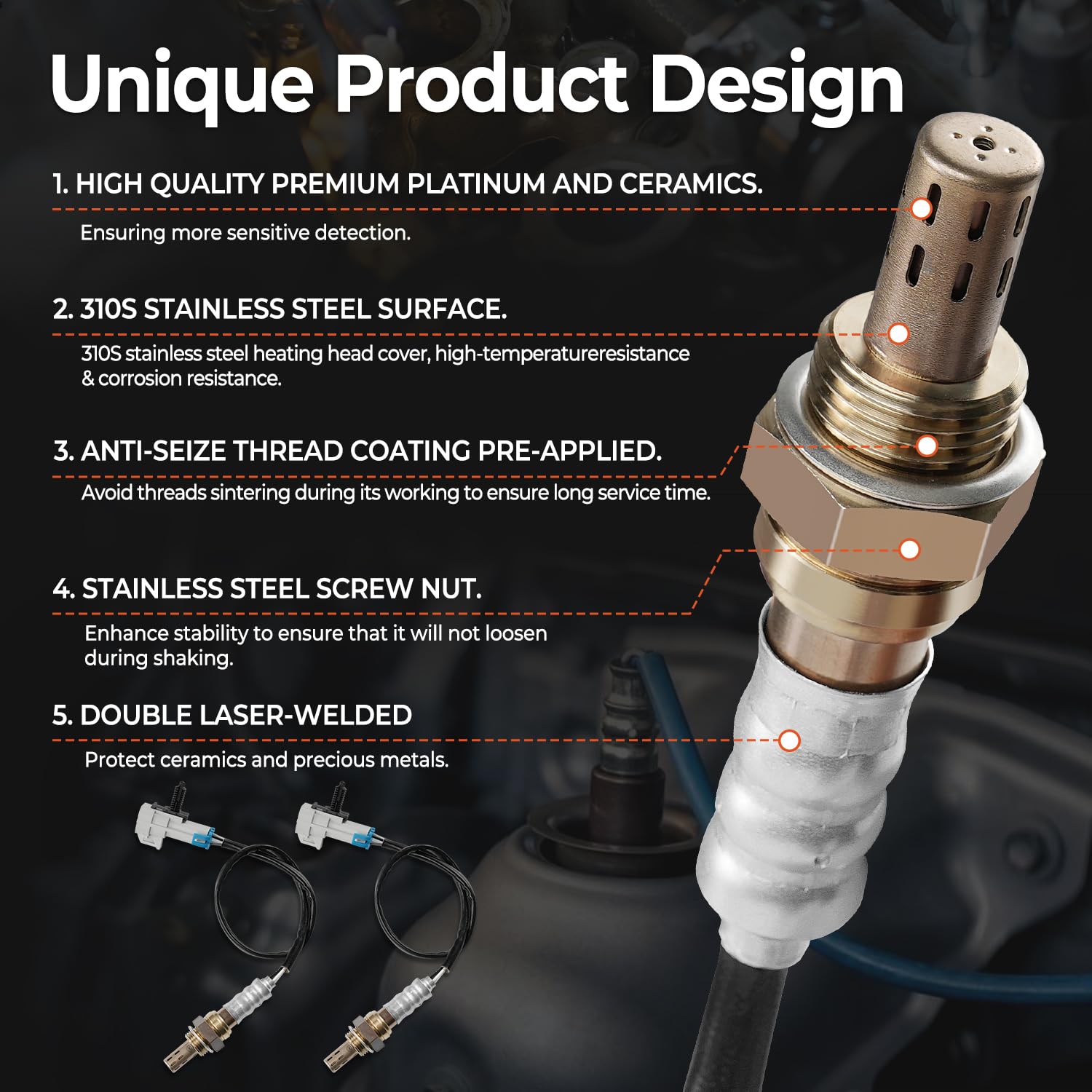 Set of 2 Oxygen Sensor Upstream Downstream O2 Sensor Compatible with 2003-2005 Chevy Silverado Suburban Avalanche 1500 Tahoe, GMC Yukon Yukon XL Sierra 1500, Cadillac Escalade 5.3L V8 Replace 234-4668