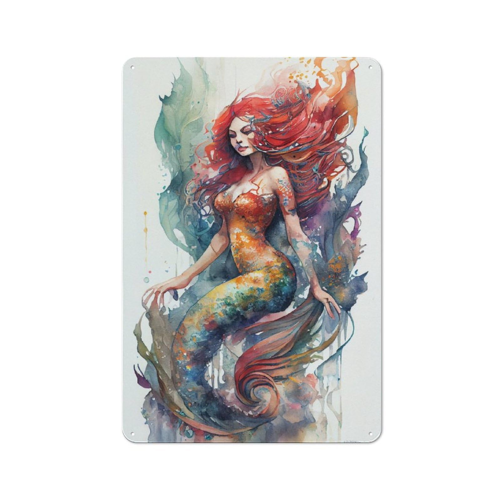Vintage Tin Sign 30x20cm Featuring Mermaid Watercolor for Bar Or Restaurant, A Decorative Christmas Gift for Bar Decor Enthusiasts
