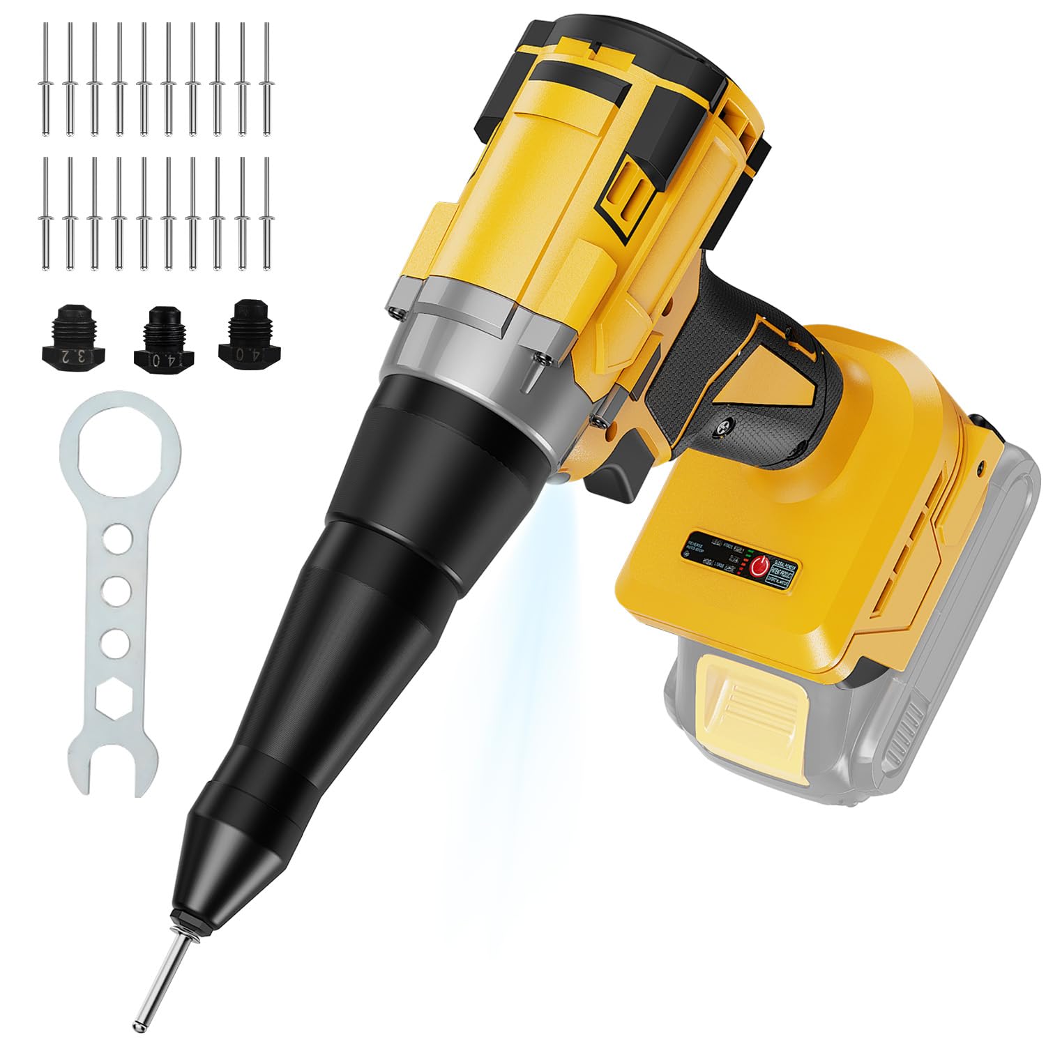 Electric Rivet Gun Compatible with Dewalt 20V Battery,Cordless Rivet Tool With 3 Size (1/8", 5/32", 3/16"),Brushless Pop Rivet Gun Kit (No Battery)