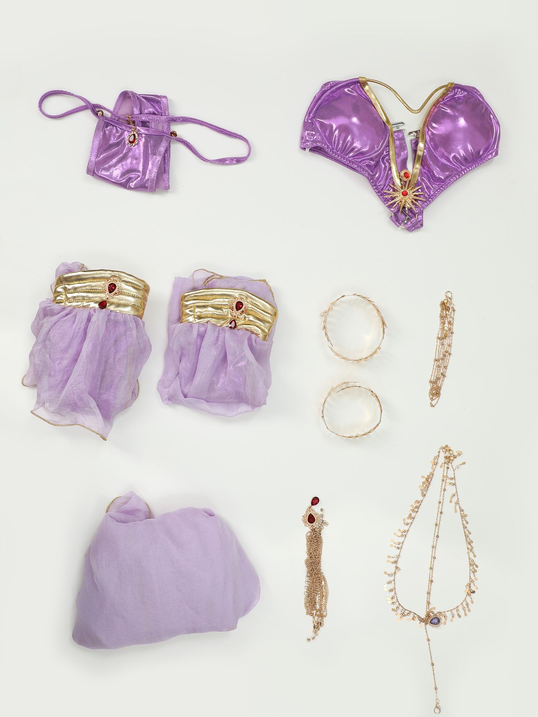 Mobbunny Women's Anime Cosplay Costume Purple Elf Style Gauzy Dress Halter Top and Panty Set with Sleeves Princess Costume