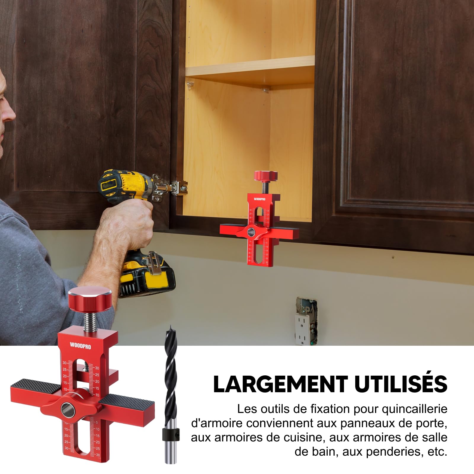 MagiDeal Gabarit d'Installation Bras de Support Armoire Outil Charnière Poignée Réglable Perceuse
