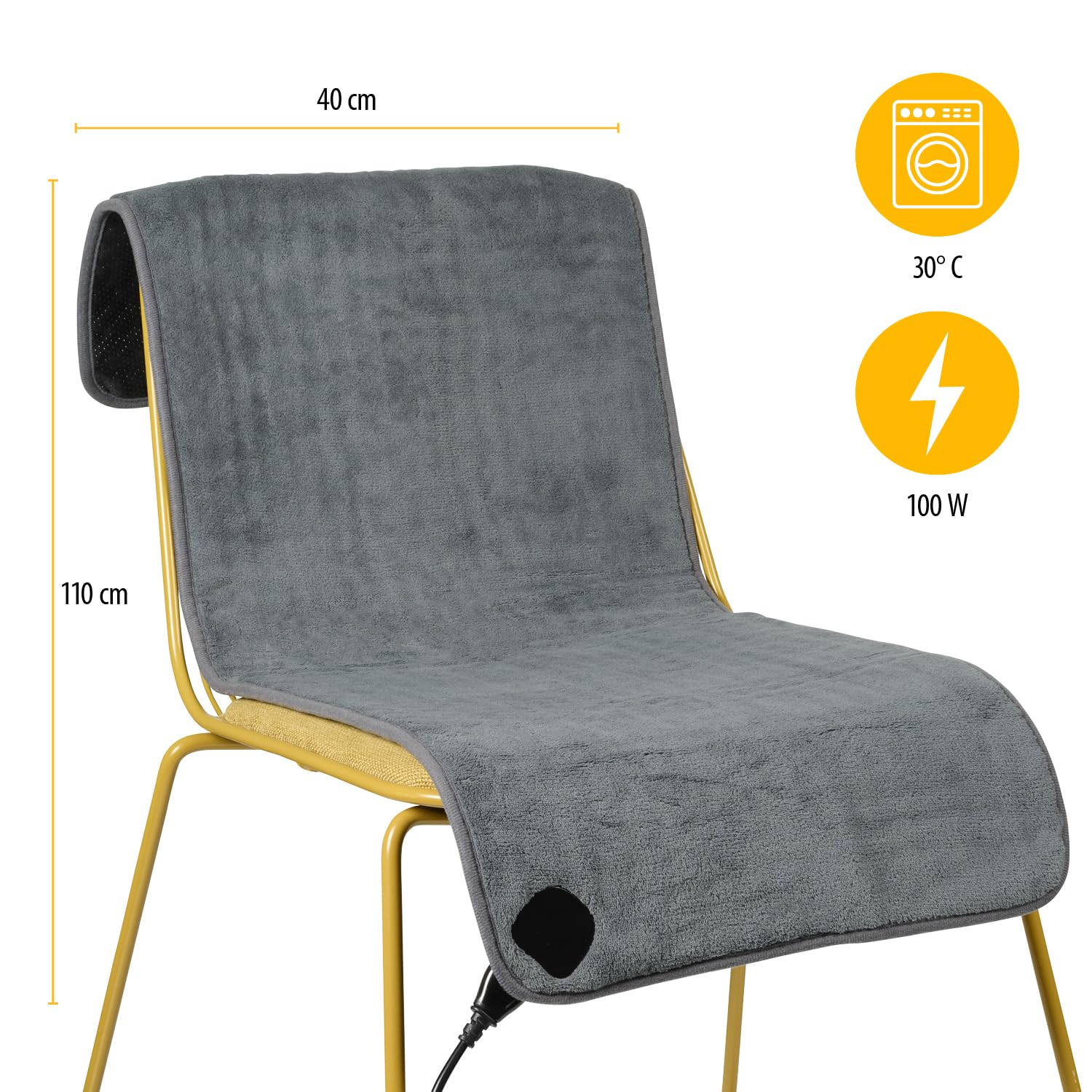 Tristar Coperta Elettrica per Sedia - 110x40 cm - 6 Livelli di Calore - Timer 90 Min - Telecomando Rimovibile - Lavabile in Lavatrice - Riscaldamento Rapido - Antiscivolo - BW-4772