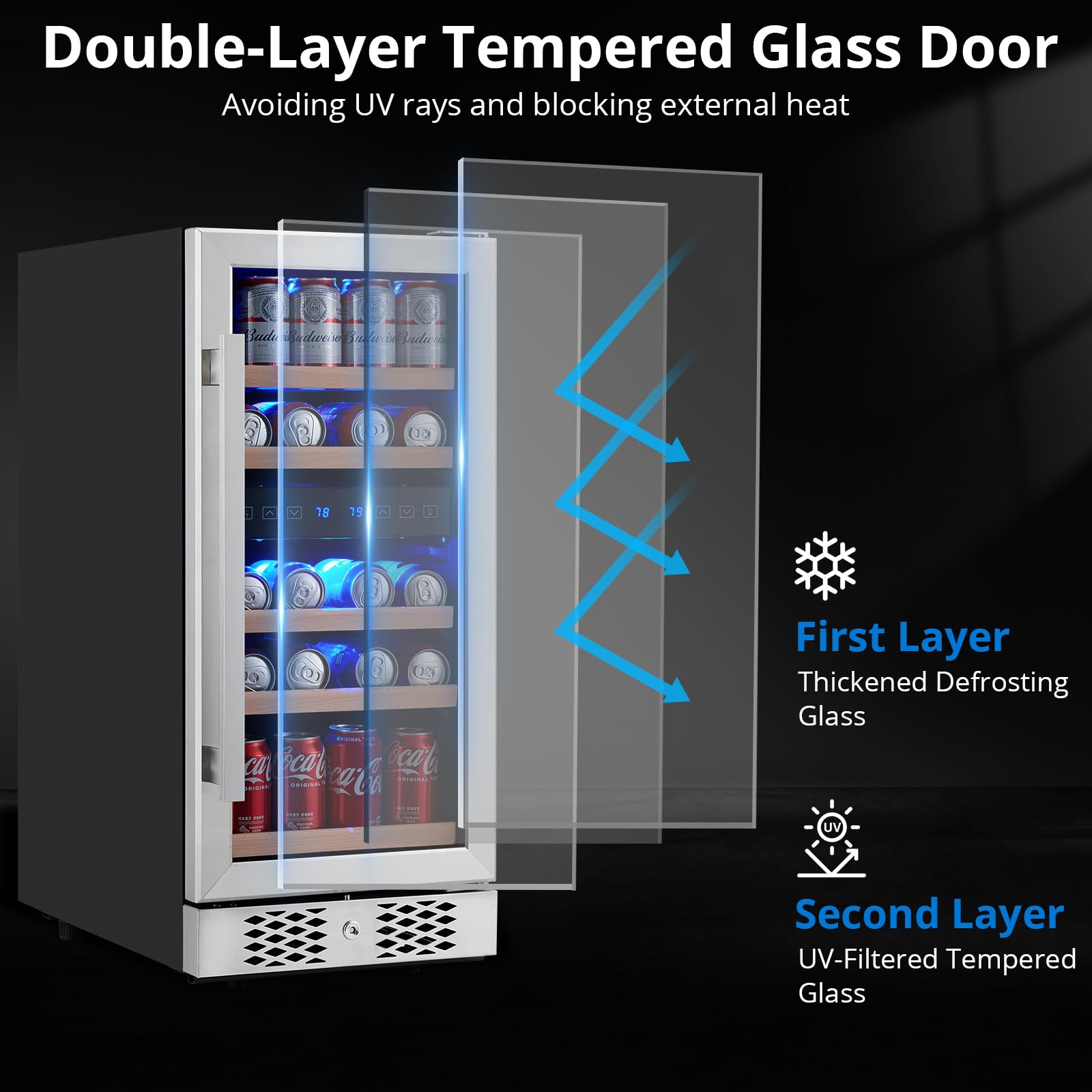 Garveelife Wine Beverage Fridge Cabinet 96 Can, Wine Cooler Refrigerator With Lock & Glass Door, Beverage Wine Chiller With Digital Touch Screen, Low Noise Compressor Wine Refrigerator on Fridge.com - View 5