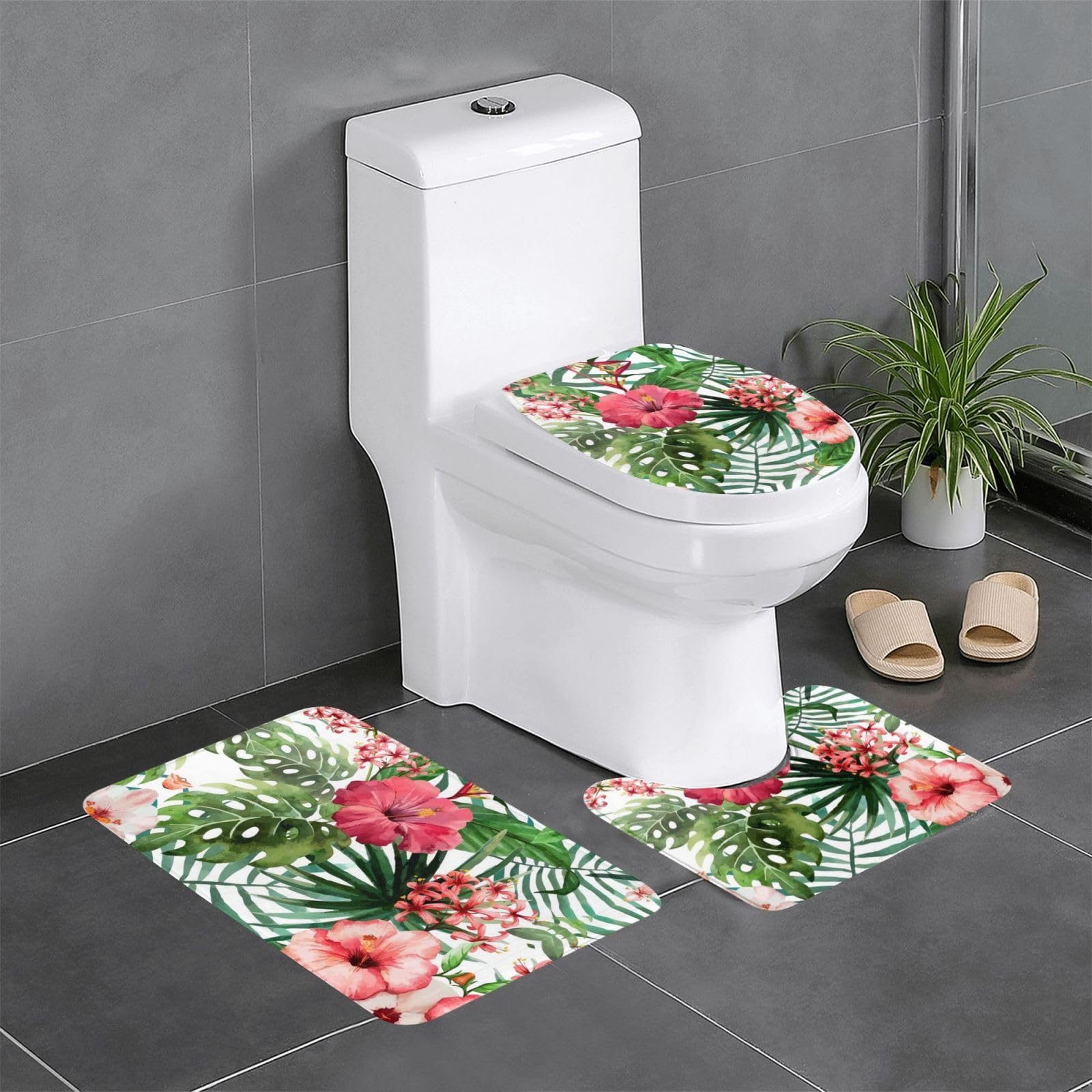 Alfombras de baño florales para decorar el suelo del aseo principal juego de 3 tapetes suaves