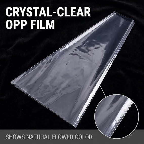 100 Pcs Transparent Flower Packaging Bags,Clear Plastic Flower Bouquet Bag Sleeve Rose Packaging Gift Wrap Cellophane for Valentine's Day, Gift Wrap Cellophane Bags