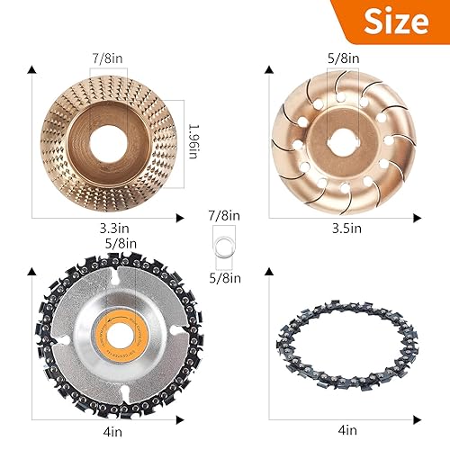 Miniatura 20 de Juego de 5 discos de tallado de madera para amoladora angular, accesorios de amoladora angular de 4 y 4 1/2 con eje de 5/8 pulgadas, herramienta
