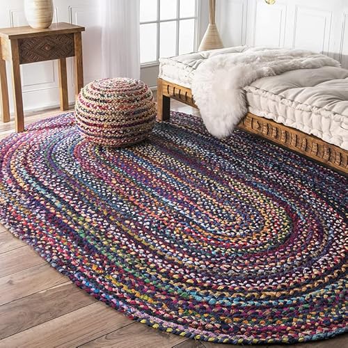 DN Handicraft Alfombra reversible de fibra natural india, 90 x 150 cm, color rojo, ovalada Cover