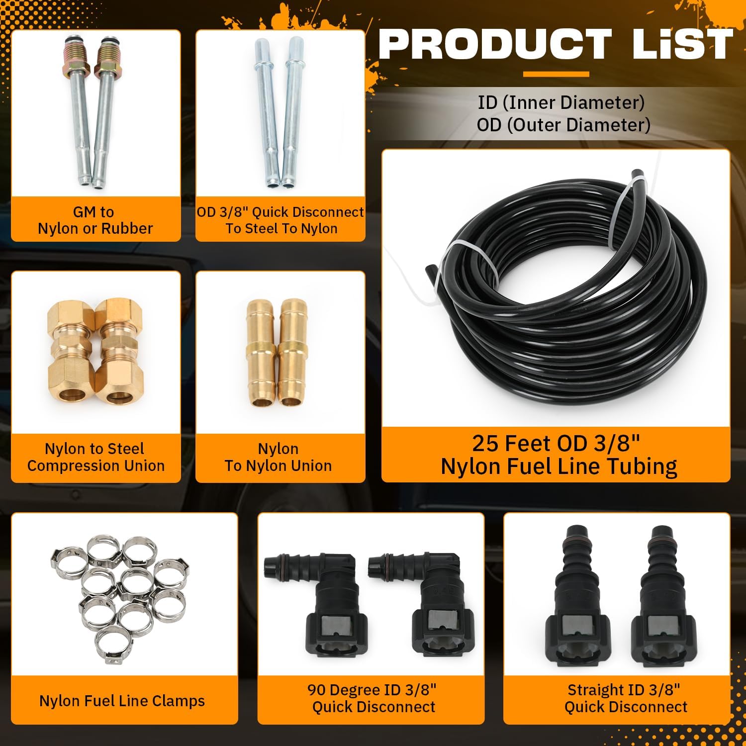 3/8" Fuel Line Repair Kit Automotive Replacement Nylon Fuel Line Repair Kit (23 Pack)