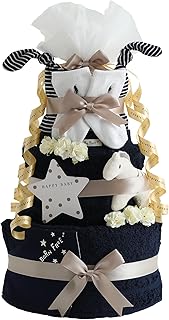 おむつケーキ研究所 ラルフローレン おむつケーキ 出産祝い 今治タオル オーガニックコットン 3段 男の子 女の子 名入れ刺繍 ギフトセット ネイビー ダイパーケーキ ベビー ソックス 0～6か月(約7～10cm) パンパーステープタイプＳサイズ