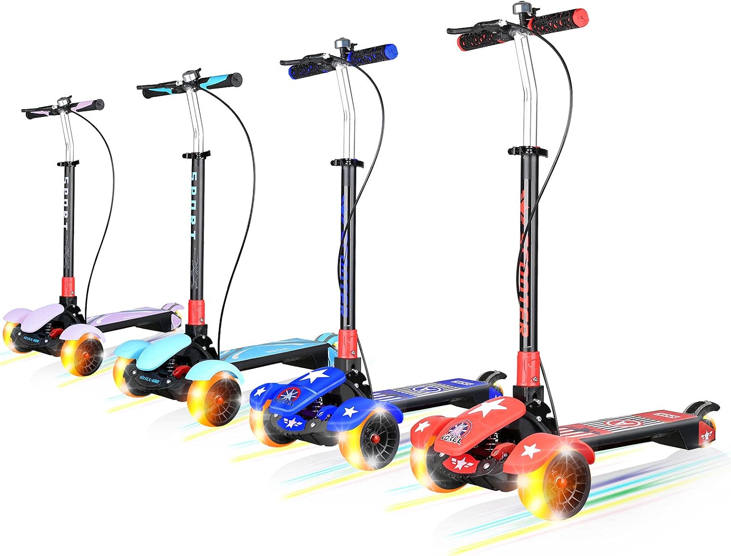 VOKUL Scooter for Kids, 3 Wheel Toddler Scooters Foldable 5 Height Adjustable Lean-to-Steer with LED Light-up Wheels, Best Gifts for Boys Girls Children Teens, Ages 2-14 Years Old