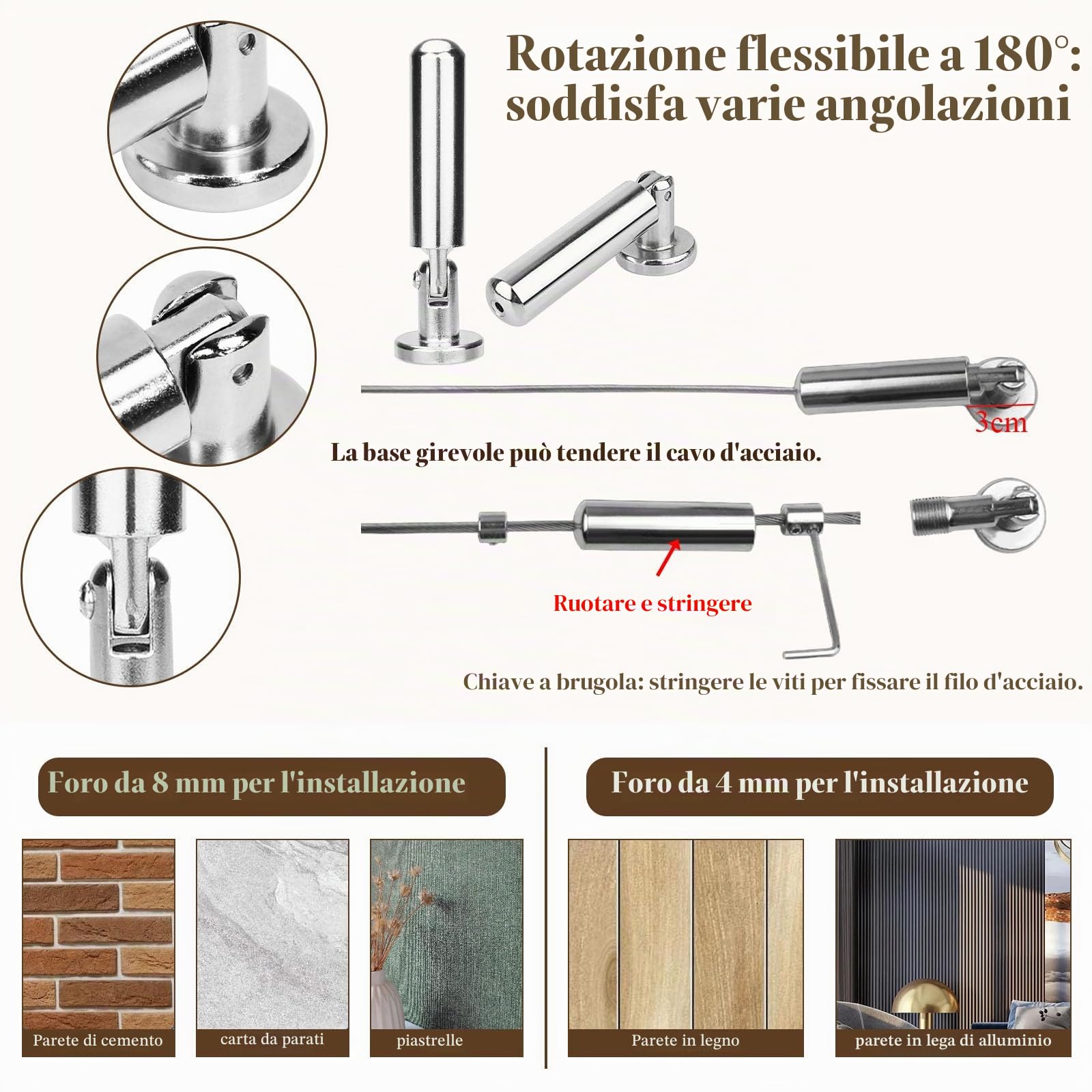 Cavo Metallico per Tende,Filo per Tende in Acciaio Inossidabile da 5m,Cavo di Tensione Della Tenda con 30 Pz Gancio per Appendere Tende Da Doccia, Foto, Artigianato