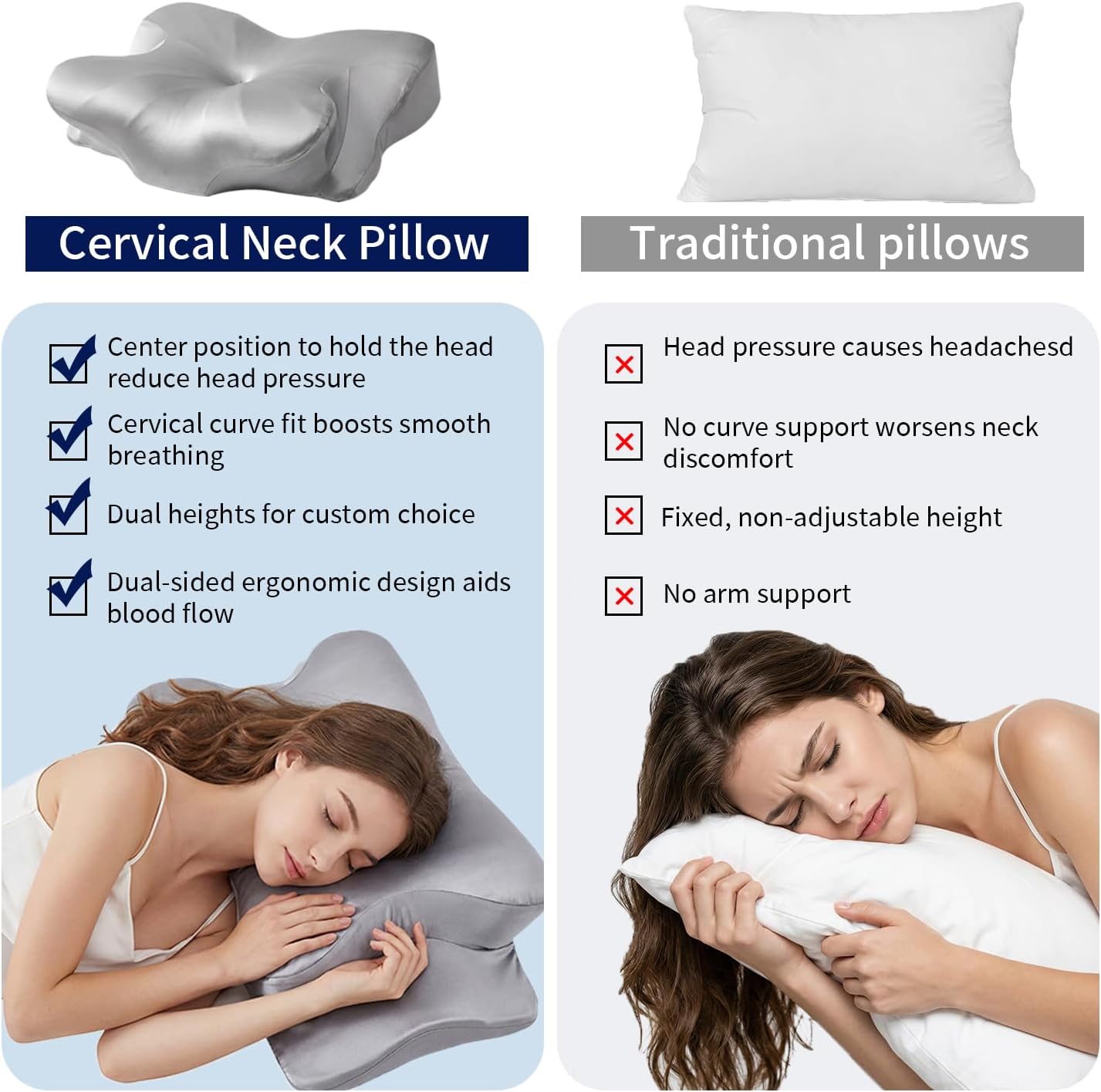 Cervical Neck Pillow for Sleeping, Ergonomic Memory Foam Contour Pillow for Neck Pain Relief, Butterfly Cervical Support Pillow for Side Back Stomach Sleepers, Posture Alignment Pillow