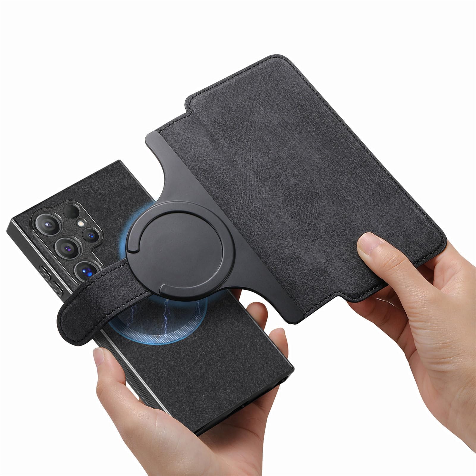 Etui z klapką do Samsung Galaxy S25 Ultra/S25 Plus/S25, ultracienkie magnetyczne etui na telefon etui na karty blokujące RFID, skórzane etui, czarne, S25 Ultra