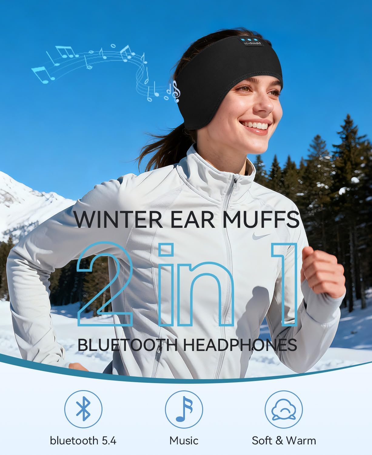 LC-dolida 2-Pack Sleep Headphones Ear Warmer Headband Bluetooth 5.4, Ear Warmers Muffs Cold Weather Winter Headband Ear Covers for Gift Workout Ski Running Cycling - Image 2