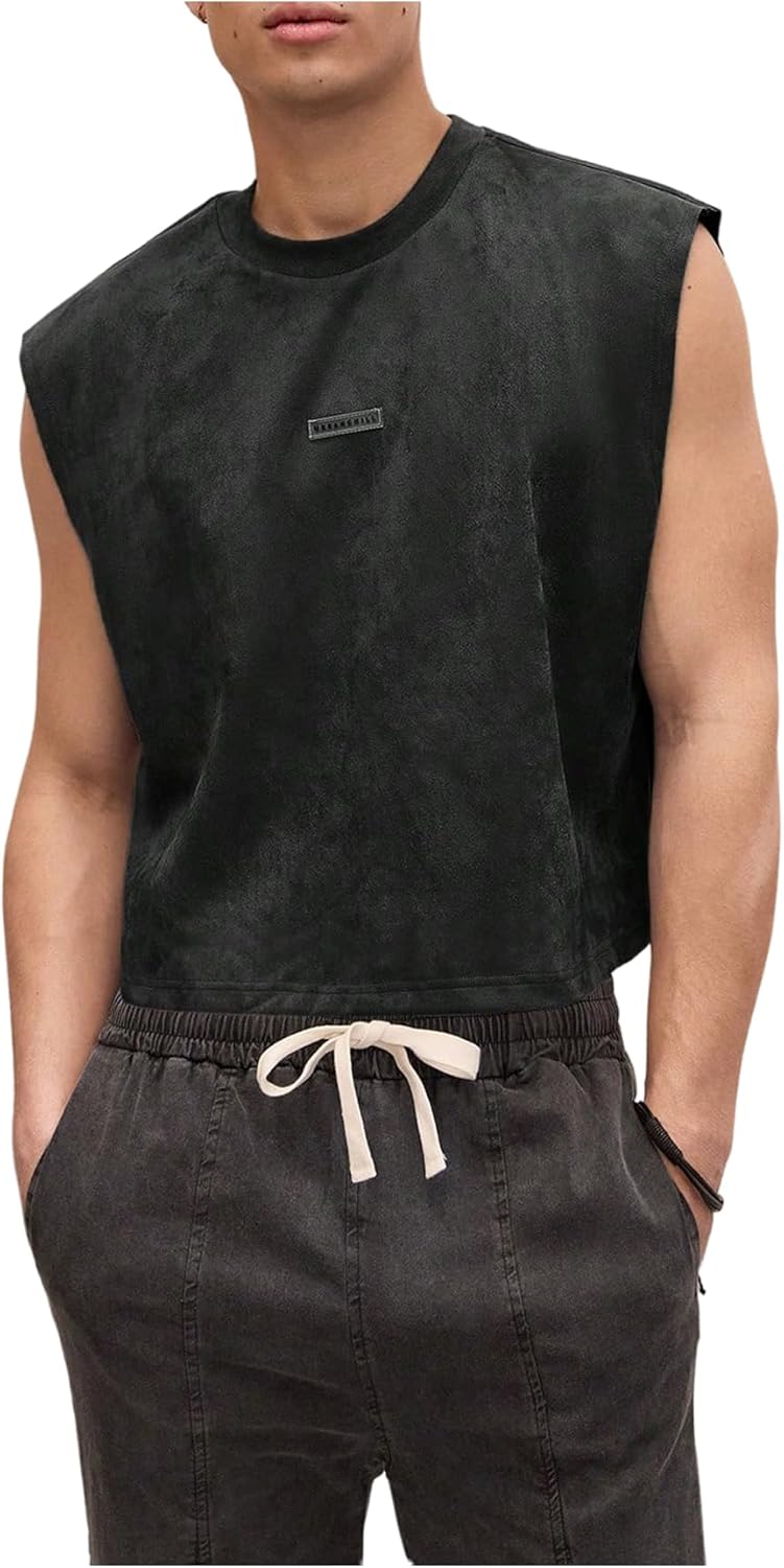 GORGLITTER Men's Dolman Sleeve Crop Vest Top T Shirts Crewneck Loose Pullover Tank Tops