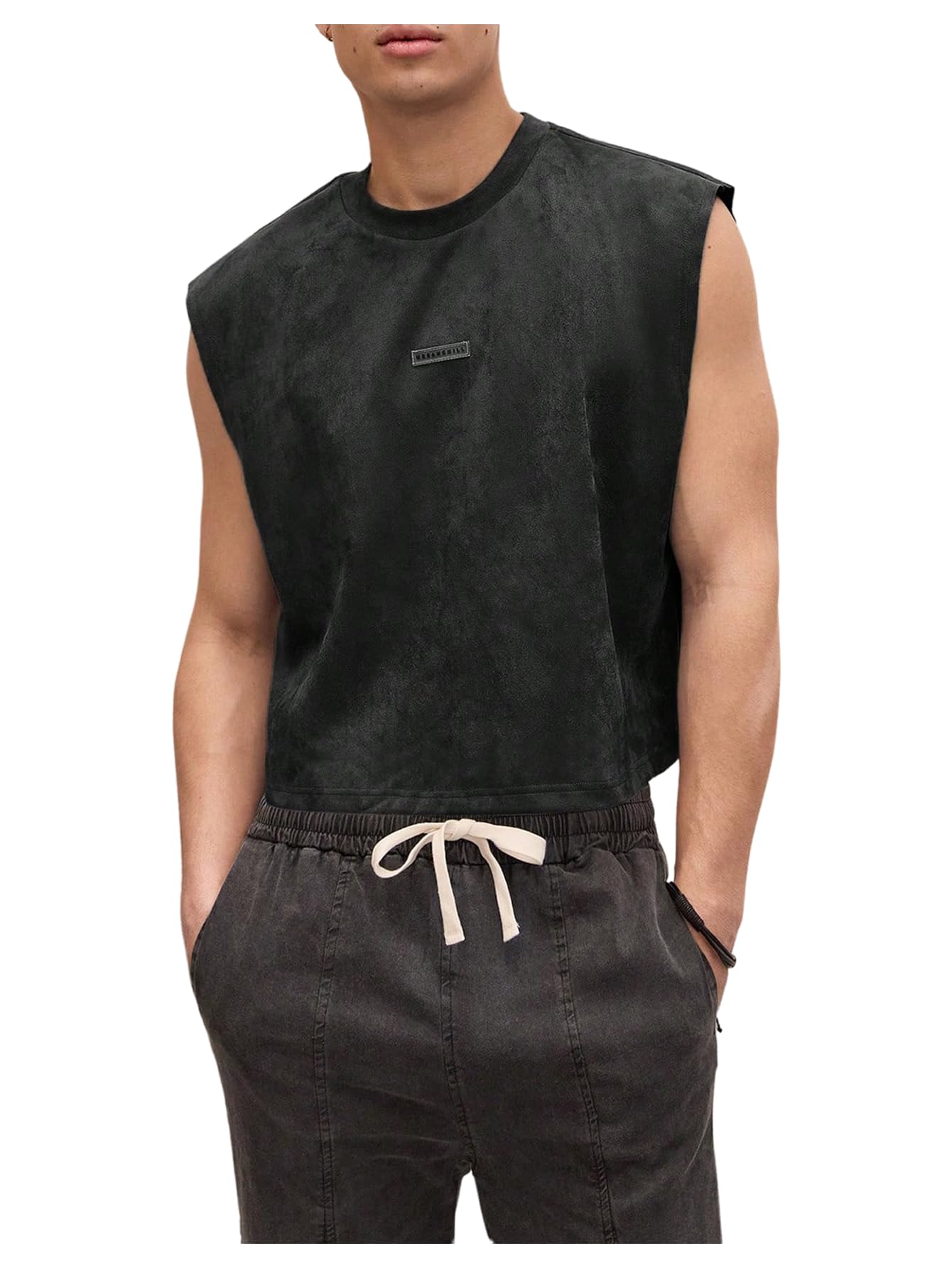 GORGLITTER Men's Sleeveless Cropped Shirt Crewneck Boxy Crop Top Streetwear
