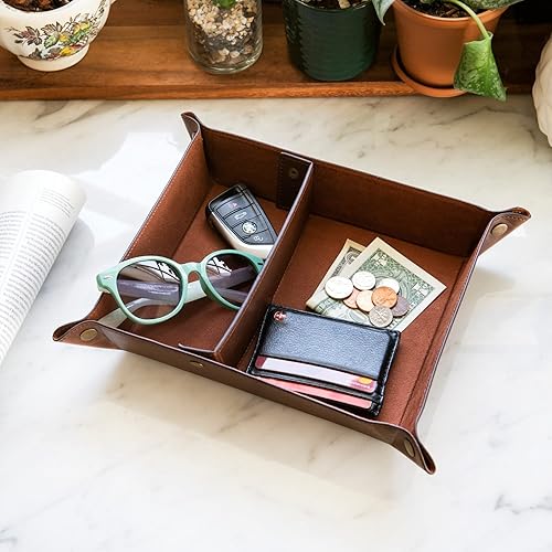 Miniatura 6 de Organizador de bandeja de cuero, práctico y ligero resistente al agua, caja de almacenamiento de escritorio para billeteras, relojes, llaves,