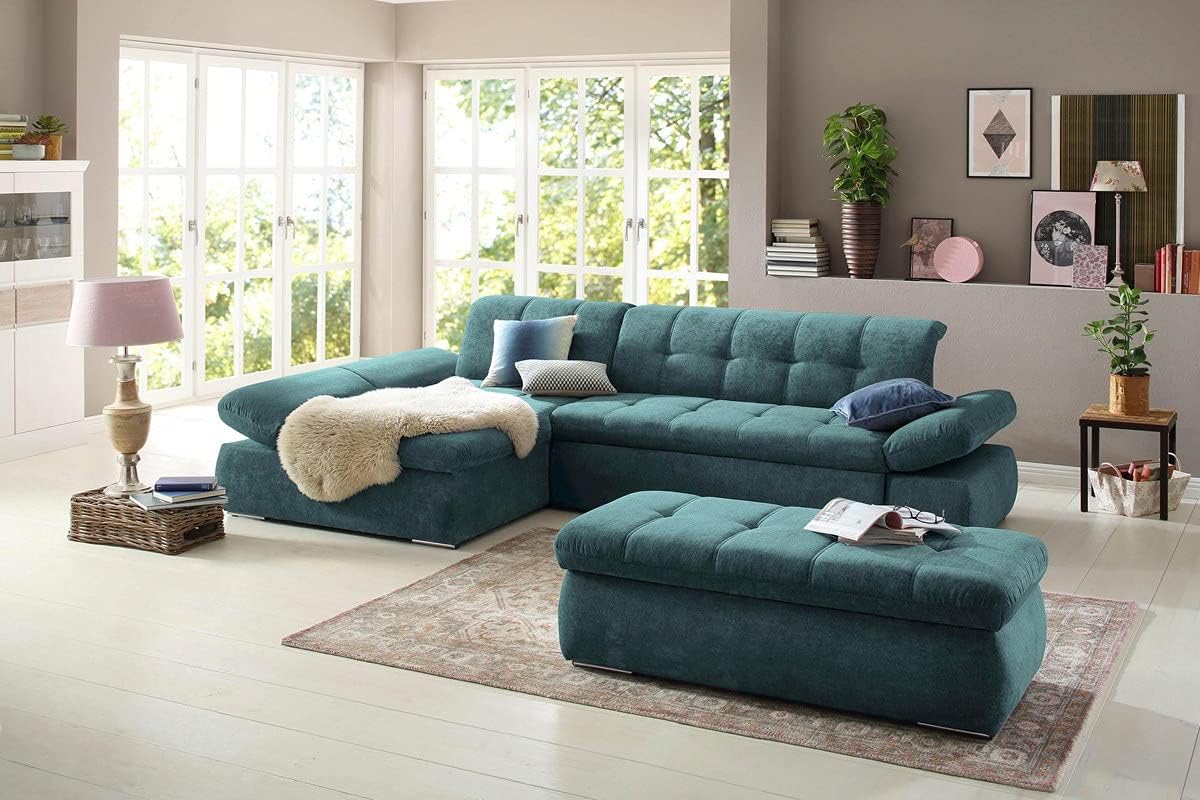 Fabrique Elementra L-Shaped Sofa Bed 5 Seater Linen Fabric Sofa Set - Premium Furniture for Home Office, Guests, and Contemporary, Comfortable Living Rooms (Left Hand Side) - Teal Blue