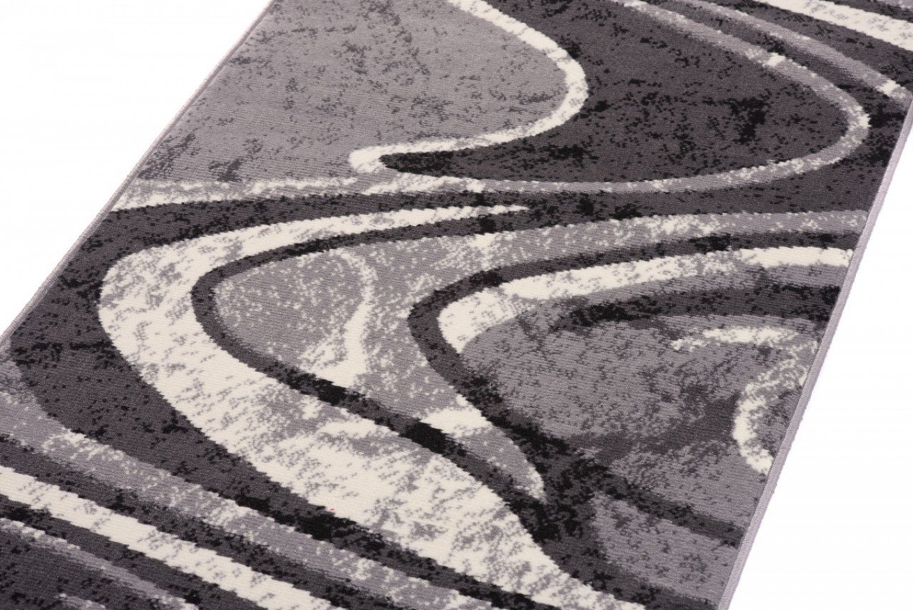 TAPISO Dream Läufer Teppich Meterware Flur Brücke Modern Wellen Streifen Gestreift Grau Creme nach Maß Wohnzimmer Schlafzimmer ÖKOTEX 100 x 360 cm