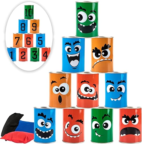 Miniatura 1 de ArtCreativity Juego de lanzamiento de bolsas de frijoles de carnaval de Halloween, juego de fiesta de Halloween con 10 latas y 3 bolsas de frijoles,