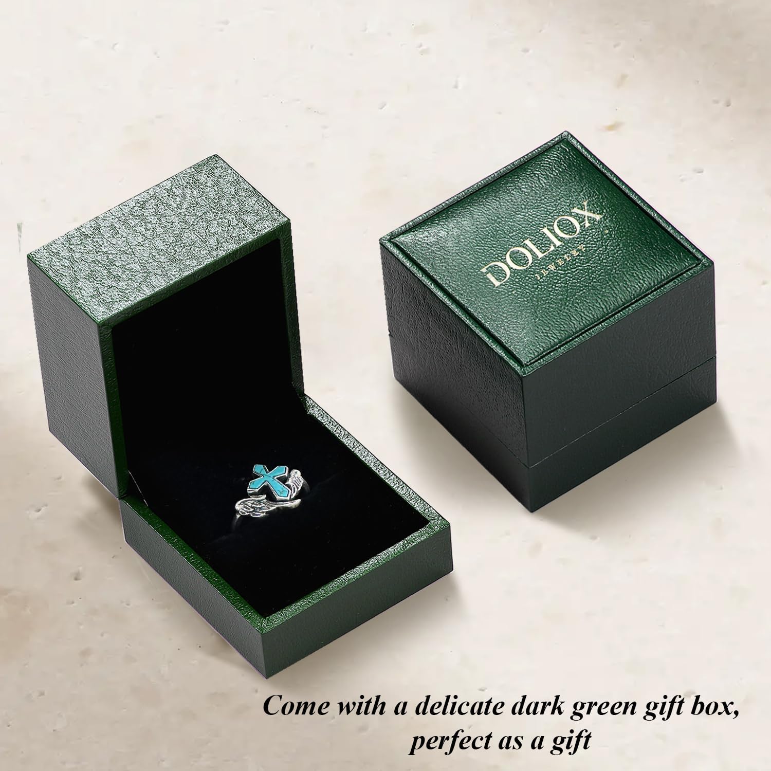 Genuine Turquoise Cross Rings for Women 925 Sterling Silver Angel Wings Feather Ring Jewelry for Her - Image 6