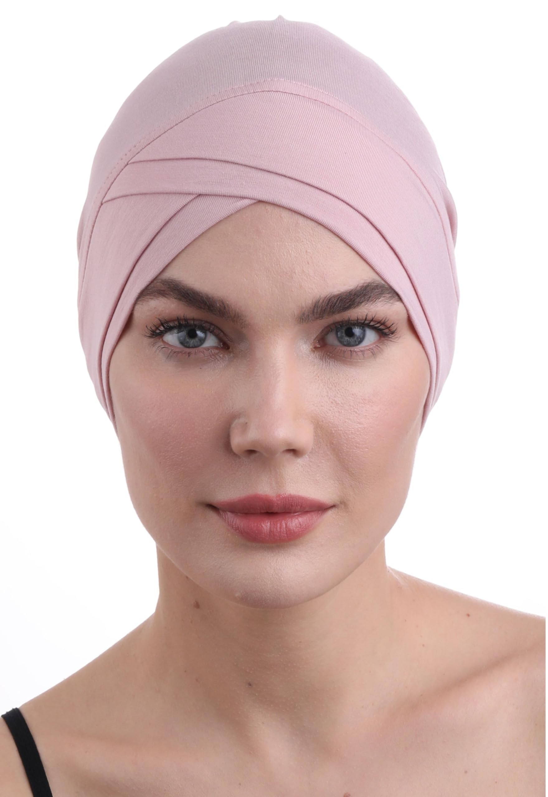 Deresina W-Front Bamboo Chemo Cap for Women – Soft Breathable Turban Headwear for Hair Loss & Alopecia, Comfortable Head Covering (Powder Pink - One Size)