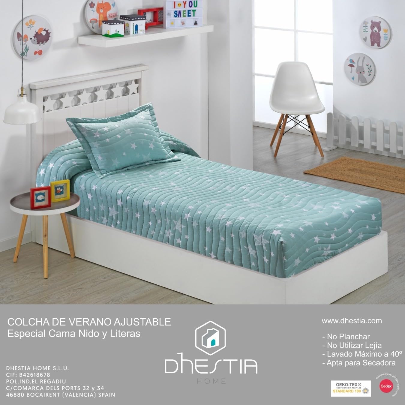 Colcha Bouti Ajustable Cama Nido Infantil y Juvenil de Verano Estrellas Agua Color Único Talla Cama 90