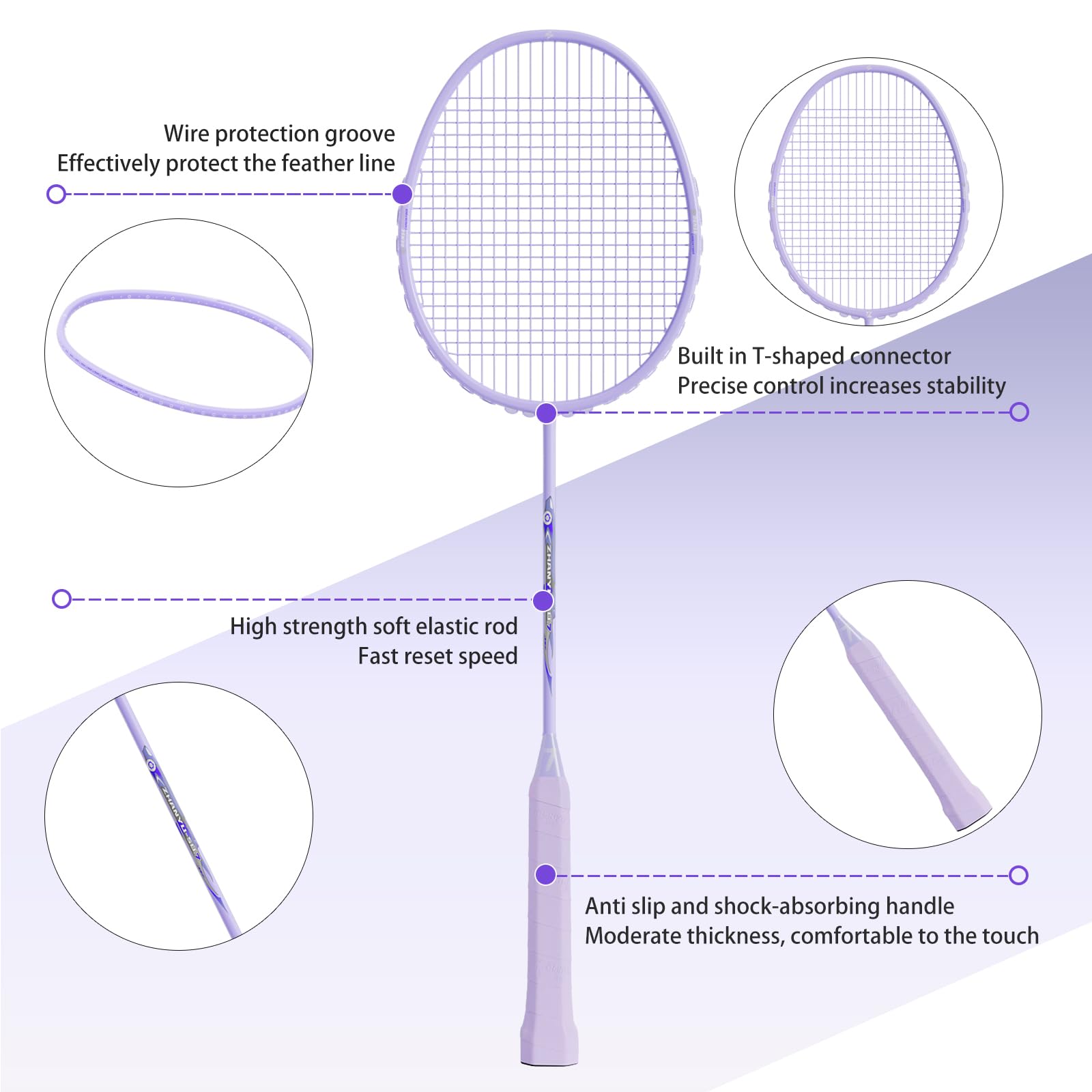 Racchetta da badminton, racchetta da badminton, 100% fibra di carbonio, stampaggio monopezzo, ultra leggera, 76 g, offensiva e difensiva, durevole racchetta da allenamento, include 1 racchetta e 1