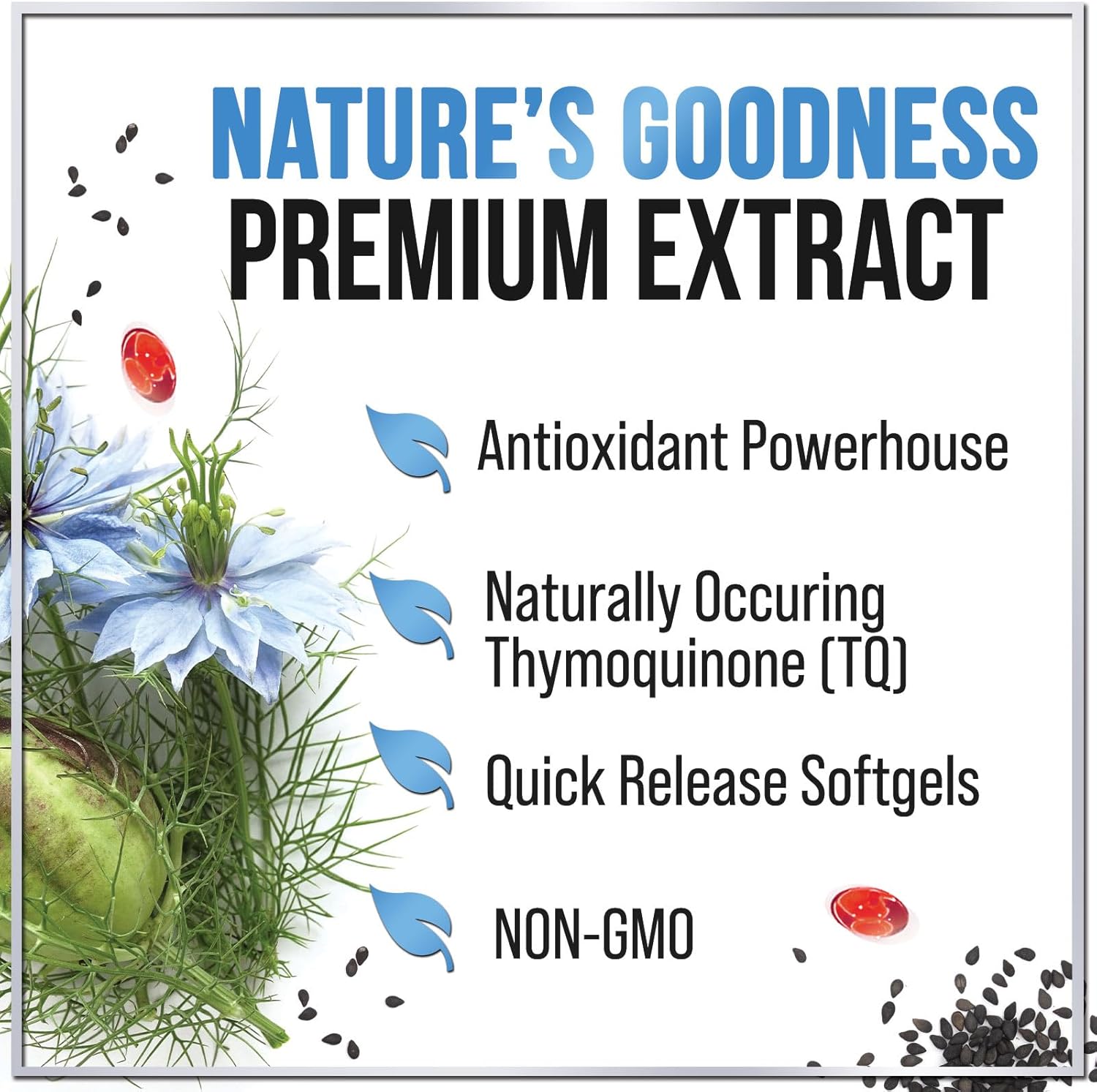 Black Seed Oil Softgels 1000mg - Premium Nigella Sativa Blackseed, Pure Natural Black Cumin Seed Oil & Antioxidant for Skin & Immune Support - Non GMO, Bottled in USA Supplement - 120 Softgels - Image 7