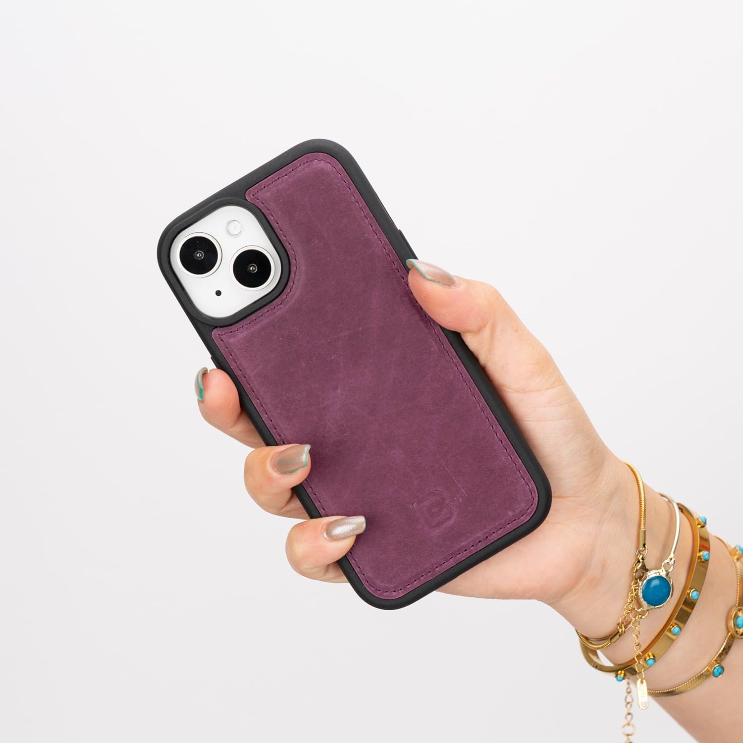 BOULETTA Compatible with iPhone 15 Case Magsafe Compatible Full Grain Leather Soft Snap-on Back Cover, Slim, Protective Shockproof Phone Case 6.1 inches, Purple