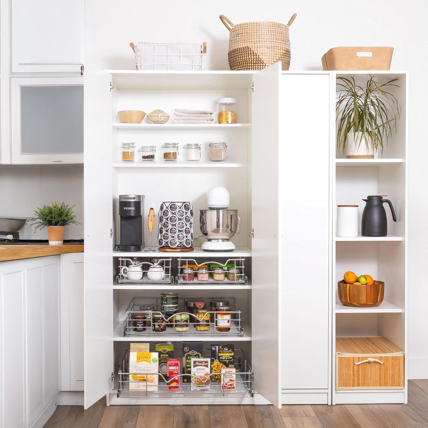 HOLDN' STORAGE Wyciągane organizery do szafek – wysuwane szuflady o wysokości 12,5 cm do szafek kuchennych – wytrzymałe – z 5-letnią ograniczoną gwarancją – wymiary kosza: 35 cm szer. x 53 cm gł. x