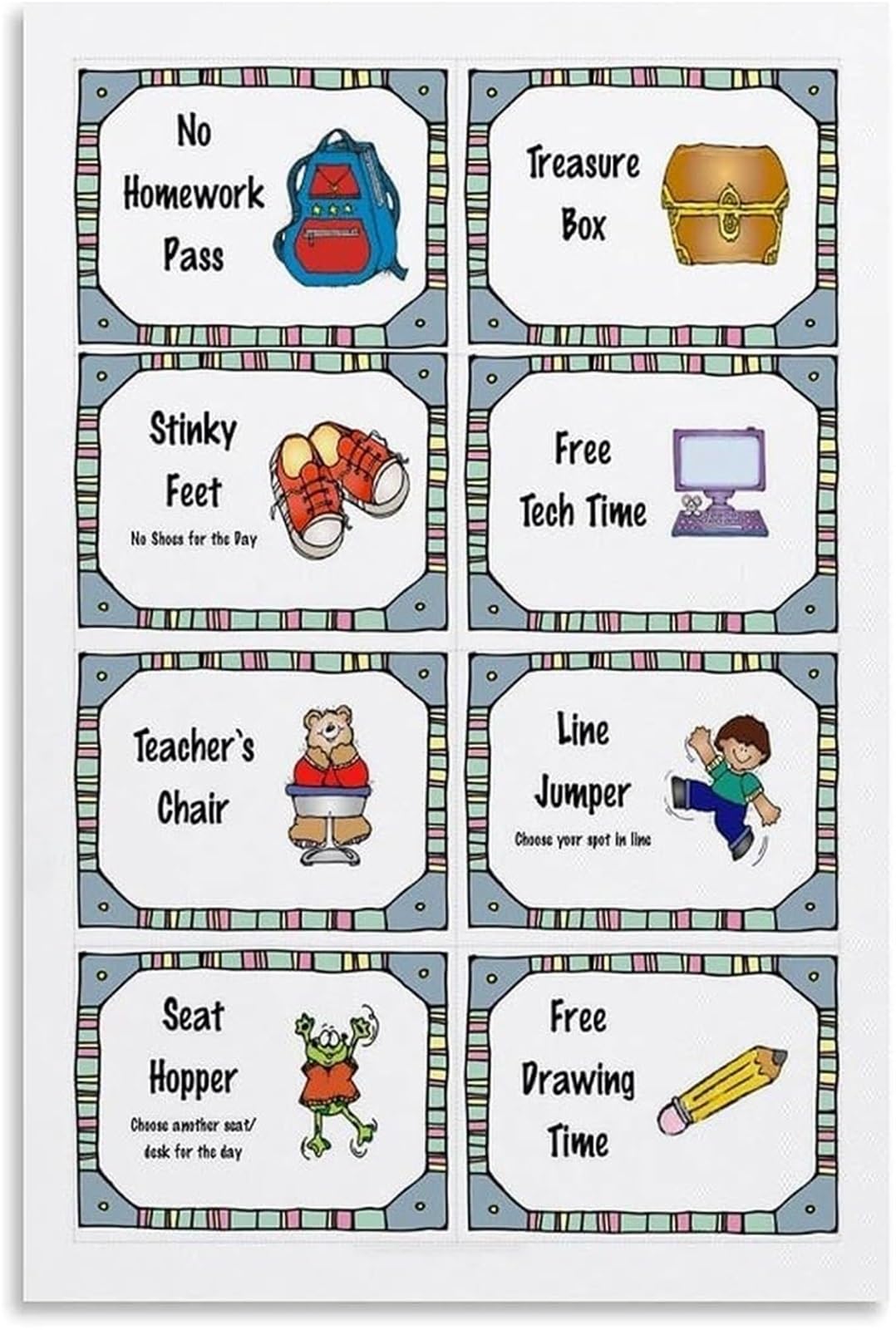 Classroom Reward System Poster 8 Coupons Behavior Incentives Teacher Motivation Chart Reinforcement for Preschool(Framed,08x12inch(20x30cm))