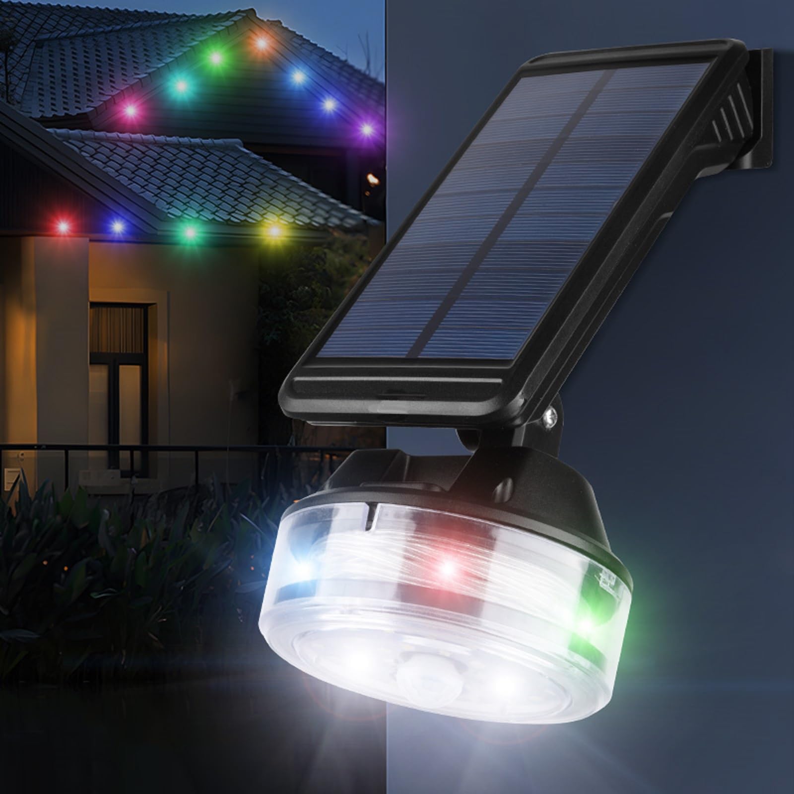 Aveki Black Solar Lights Outdoor Garden, Motion Sensor Wall Lights With 8M Led String Light, 180 ° Rotatable & 2 Lighting Modes, Waterproof Solar Fence Light For Garden Patio Yard (Black)