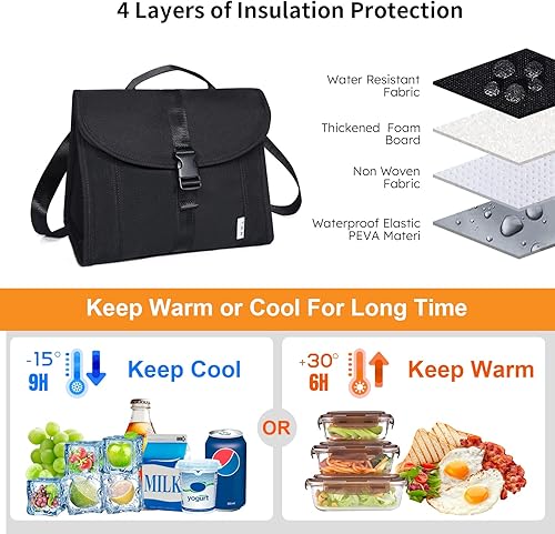 Miniatura 3 de NOL Natural Organic Lifestyle Lonchera térmica para mujereshombres, reutilizable, de nailon, a prueba de fugas, bolsa de almuerzo con hebilla para