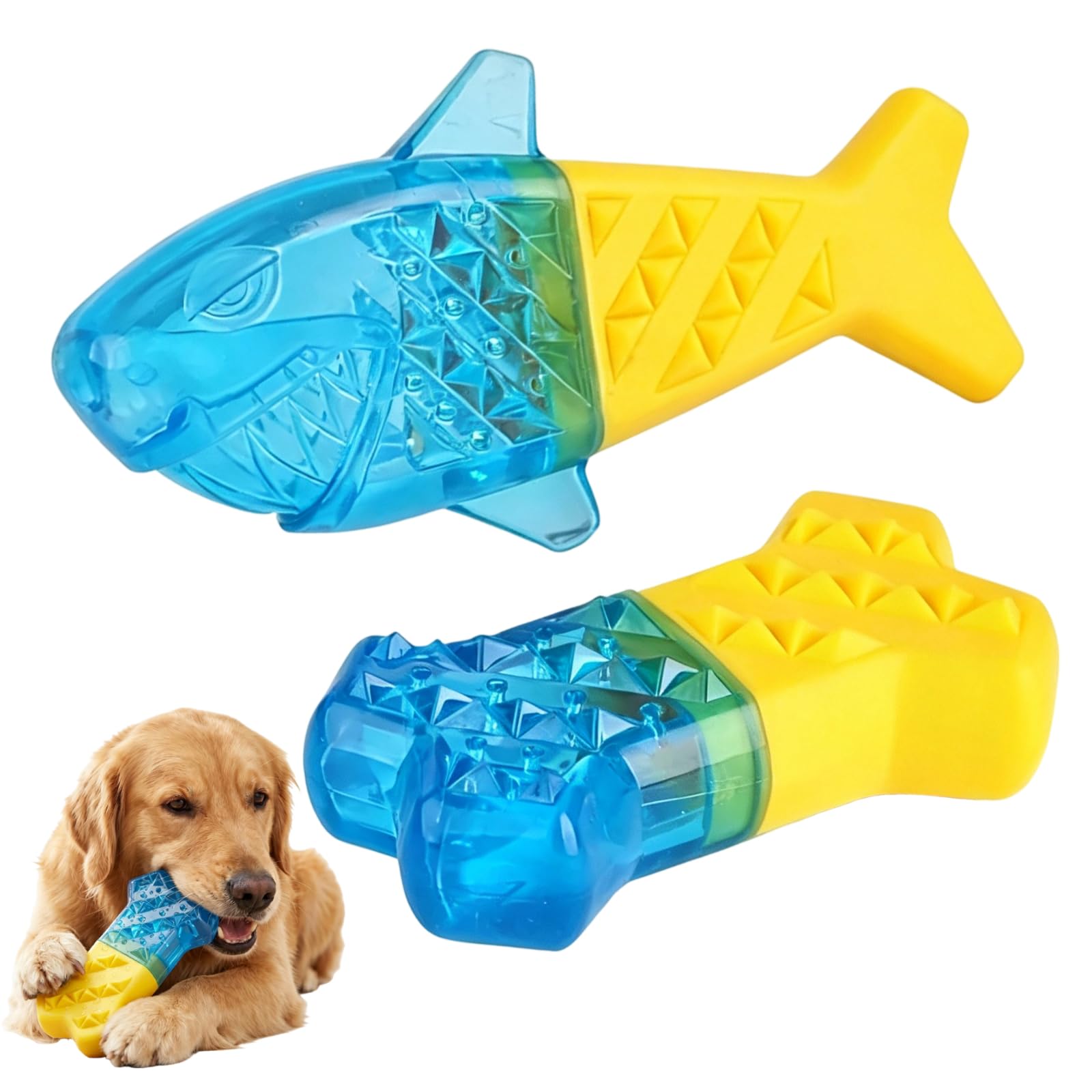 2 Pcs Puppy Teething Toys Freezable Cooling Chew Bone Fish for Small Dogs