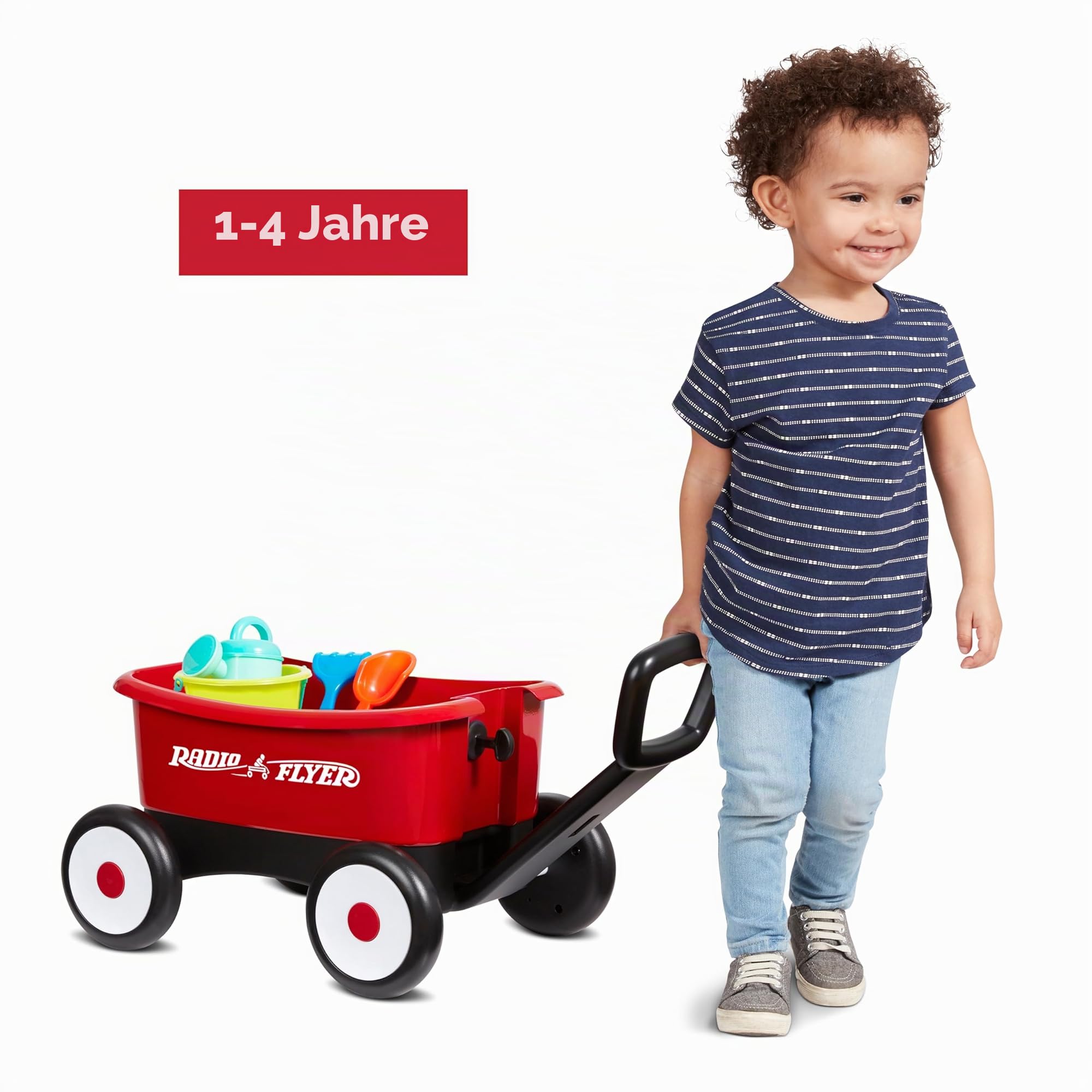 Radio Flyer Push & Pull Walker Kombi mit Gartengeräten, roter 2-in-1 Wagen für Kleinkinder, für 1–4 Jahre