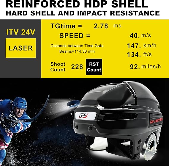 GY Hockey Helmet Player with 3D-Printed Inner Lining for Shock Absorption & Impact Protection, Low-Temperature Resistant PC Shell | Adjustable Snap Buckle | TPU Ear Protection