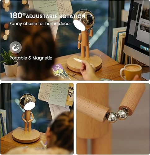 Miniatura 5 de Lámpara de luna de pausa, lámpara de escritorio LED de madera creativa, iluminación decorativa única para dormitorio, lámparas para mesitas de